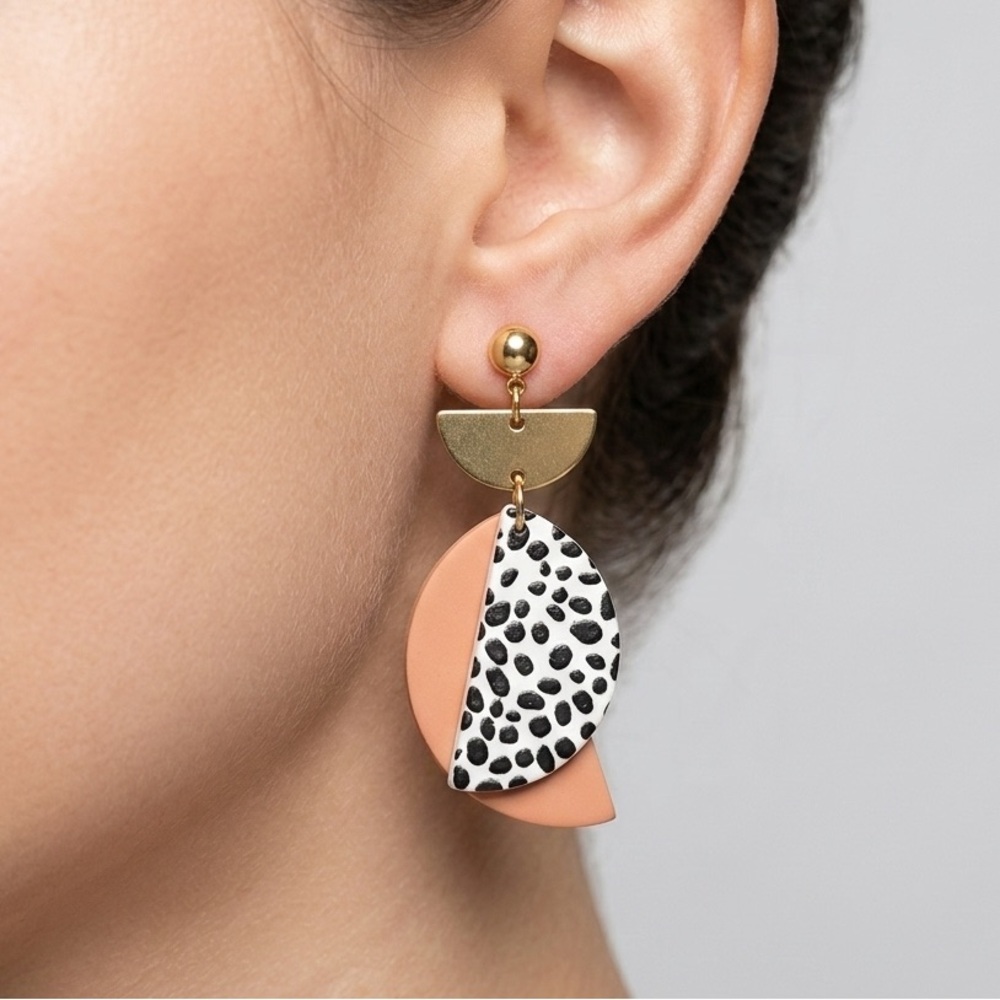 Boho Geometric Gold Dalmatian Dots Festival Earrings